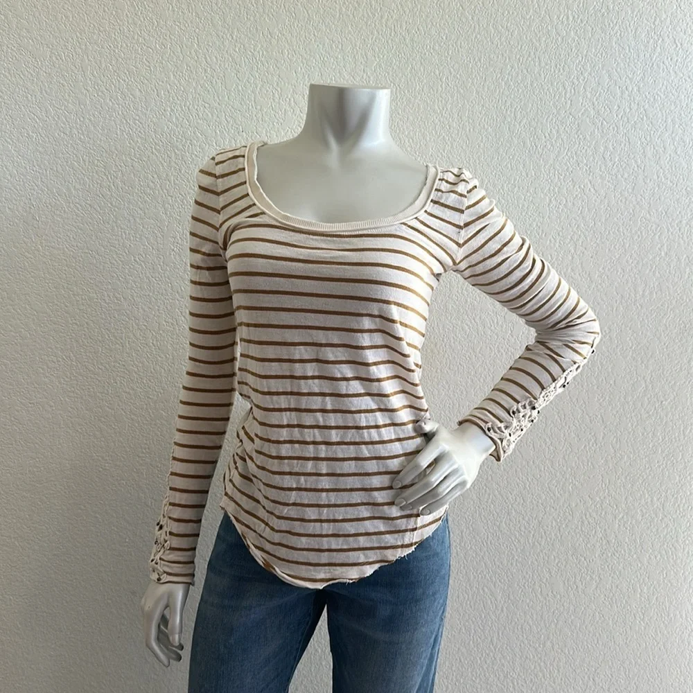 Free People Mustard Tuscaloosa Hard Candy Henley with Beaded Crocheted Cuffs